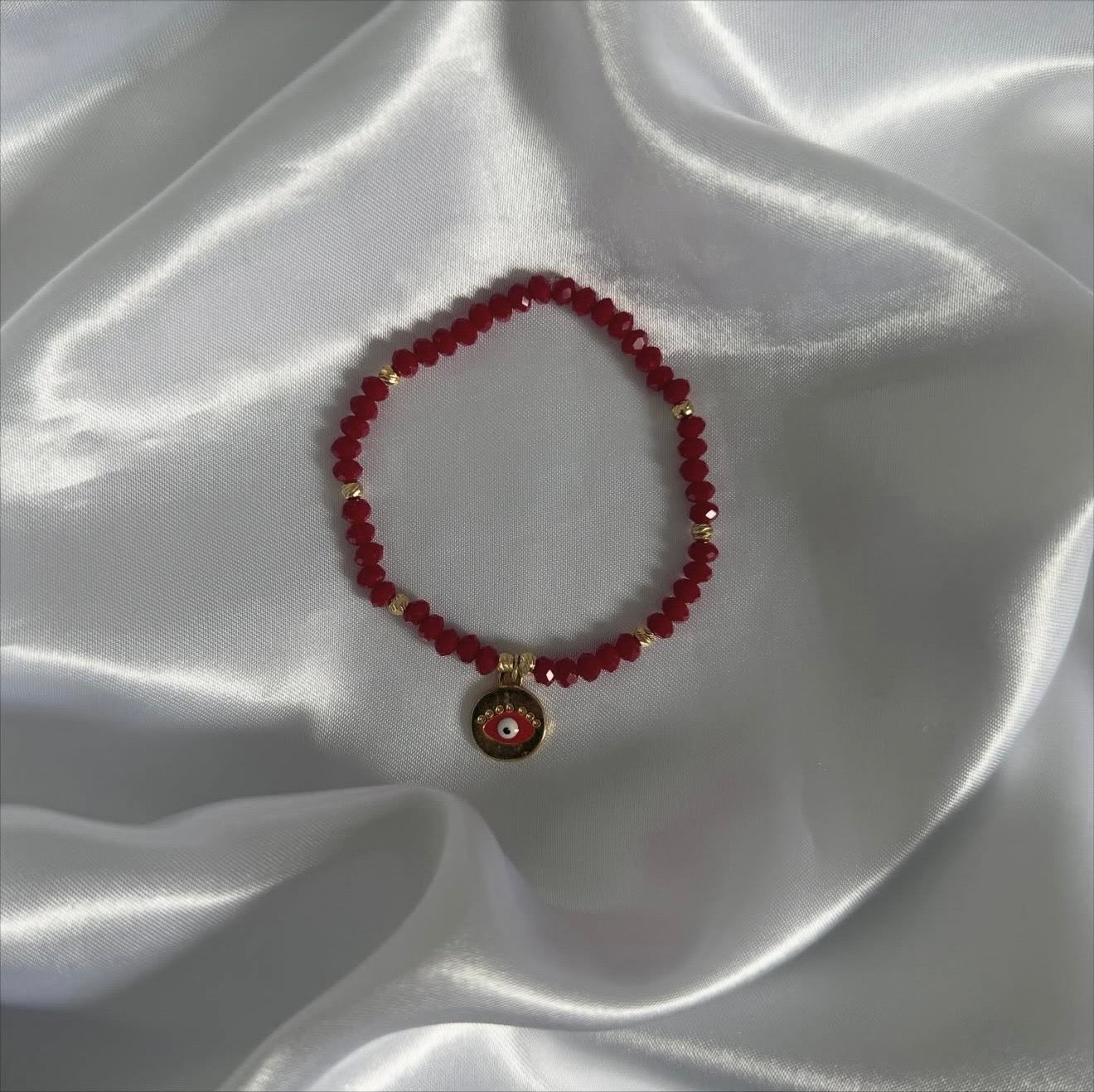 Kristallarmband in Rot mit Nazarplatte