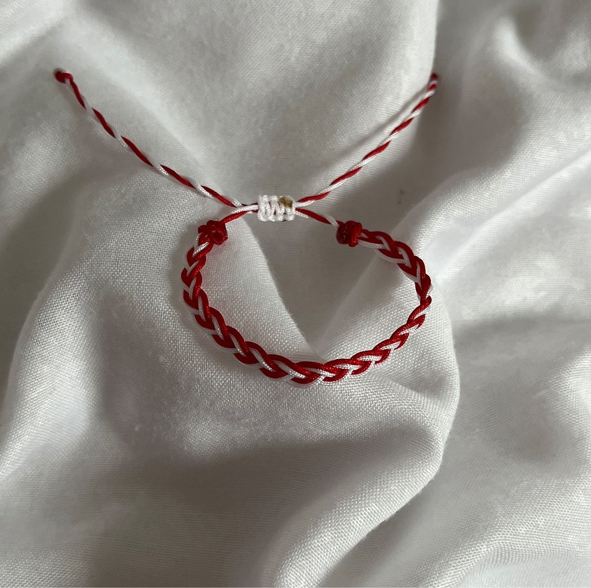 Stoffarmband Rot/Weiß Dünn