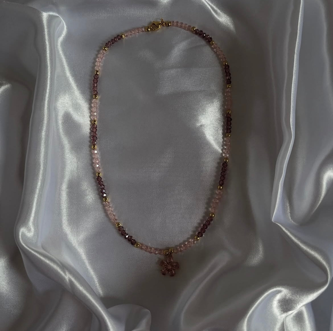 Flower Kristall Halskette Rosè