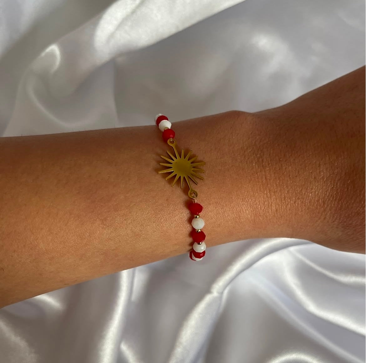 Sonnenarmband aus Rot/Weiß Kristallperlen