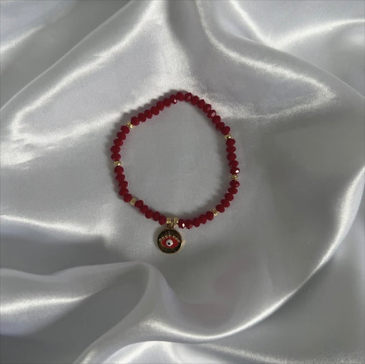 Kristallarmband in Rot mit Nazarplatte