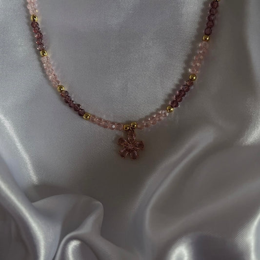 Flower Kristall Halskette Rosè