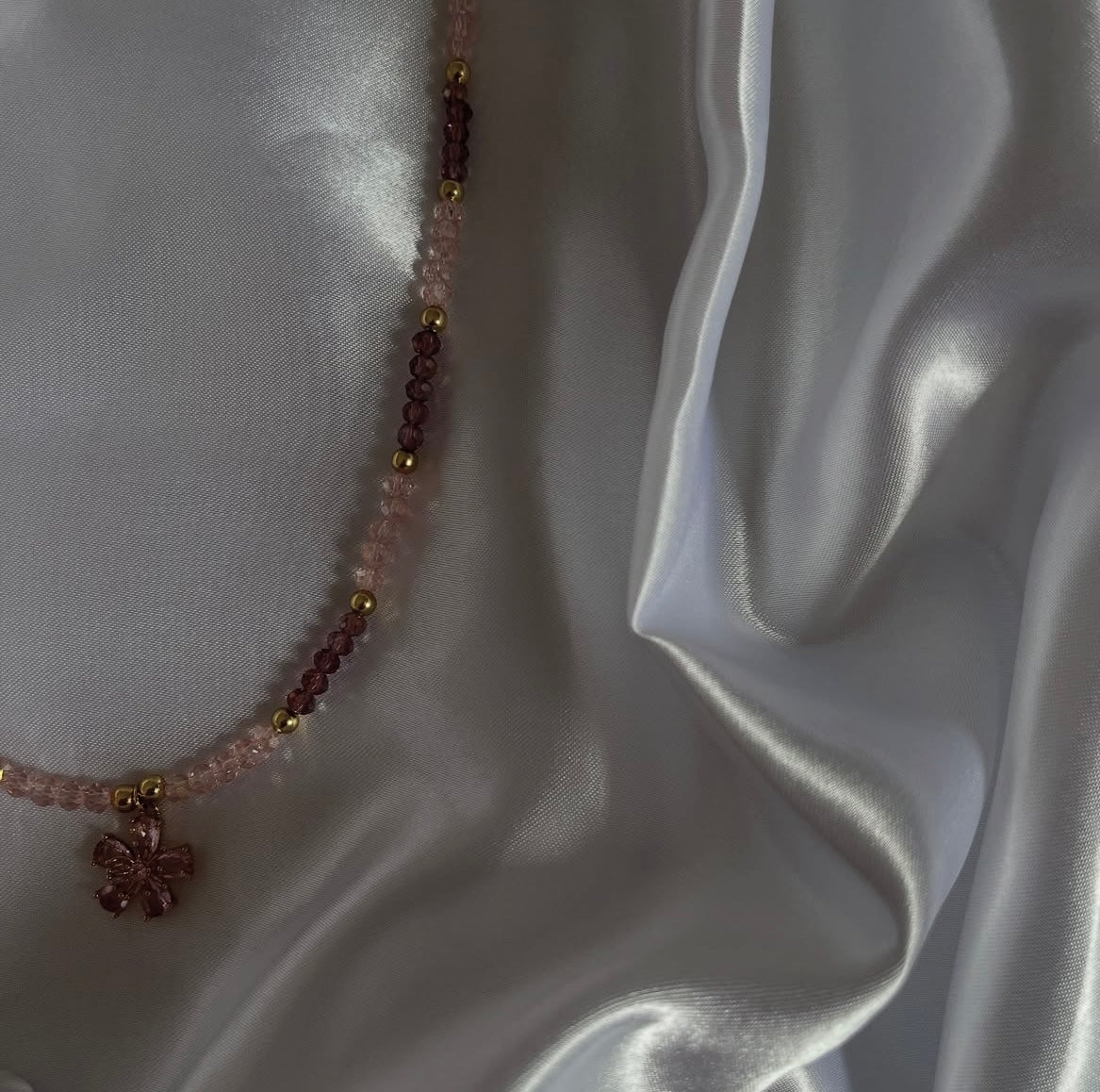 Flower Kristall Halskette Rosè