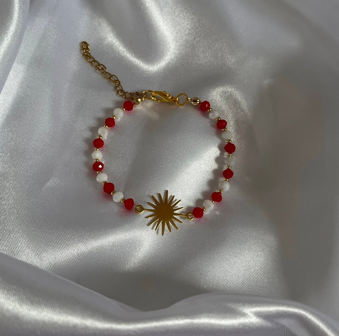 Sonnenarmband aus Rot/Weiß Kristallperlen